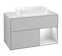 Villeroy und Boch Finion Villeroy und Boch F251MTGJ 100x60,3cm, plaque de recouvrement blanc mat, étagère à droite laqué blanc mat, gris clair mat