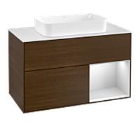 Villeroy und Boch Finion Villeroy und Boch F251MTGN 100x60,3cm, plaque de finition blanc mat, étagère à droite laqué blanc mat, placage noyer