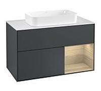 Villeroy und Boch Finion Villeroy und Boch F251PCHG 100x60,3cm, plaque de finition blanc mat, étagère à droite Oak Veneer , Midnight Blue Matt Lacquer