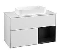 Villeroy und Boch Finion Villeroy und Boch F251PDMT 100x60,3cm, plaque de recouvrement blanc mat, étagère à droite laqué noir mat, laqué blanc mat
