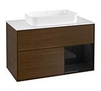 Villeroy und Boch Finion Villeroy und Boch F251PHGN 100x60,3cm, plaque de finition blanc mat, étagère à droite Glossy Black Lacquer , placage Glossy Black Lacquer