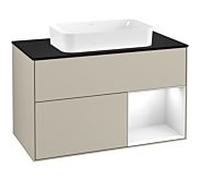 Villeroy et Boch Finion Villeroy et Boch F252GFHH 100x60,3cm, plaque de finition noir mat, étagère à droite Laque blanc brillant, Sand Matt Lacquer