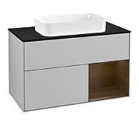 Villeroy und Boch Finion Villeroy und Boch F252GNGJ 100x60,3cm, plaque de finition noir mat, étagère à droite placage noyer, gris clair mat