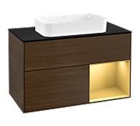 Villeroy & Boch V&B Meuble sous lavabo avec plan de travail bleu m Finion 100x60,3 cm, étagère réglable m, placage noyer Quantité:1