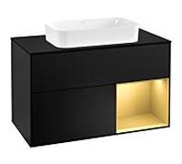 Villeroy und Boch Finion Villeroy und Boch F252HFPD 100x60,3cm, plaque de finition noir mat, étagère droite or mat, laqué noir mat