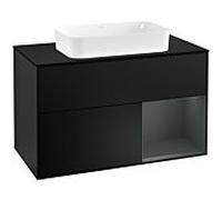 Villeroy und Boch Finion Villeroy und Boch F252HGPD 100x60,3cm, couvercle noir mat, étagère à droite Midnight Blue Matt Lacquer , laqué noir mat