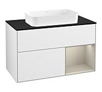 Villeroy et Boch Finion Villeroy et Boch F252HHGF 100x60,3cm, plaque de finition noir mat, étagère à droite Sand mat, laqué blanc brillant