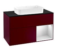 Villeroy und Boch Finion Villeroy und Boch F252MTHB 100x60,3cm, plaque de finition noir mat, étagère à droite laqué blanc mat, Peony Matt