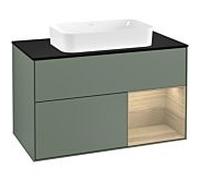 Villeroy und Boch Finion Villeroy und Boch F252PCGM 100x60,3cm, plaque de finition noir mat, étagère à droite Oak Veneer , Olive Matt Lacquer