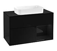 Villeroy und Boch Finion Villeroy und Boch F252PHPH 100x60,3cm, plaque de finition noir mat, étagère à droite Glossy Black Lacquer , Glossy Black Lacquer