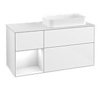 Villeroy und Boch Finion Villeroy und Boch F271GFGF 120cm, plaque de finition blanc mat, étagère gauche laqué blanc brillant, laqué blanc brillant