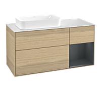 Villeroy & Boch V&B Meuble sous-lavabo Finion 120 cm, blanc mat, façade rouge moyen avec laque, ouverture à ven Quantité:1