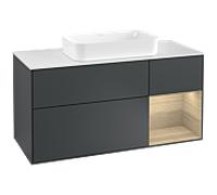 Villeroy & Boch V&B Meuble sous lavabo Finion 120 cm, blanc mat, poignée rouge orangé, miroir avec lumière bleue, laqué Quantité:1