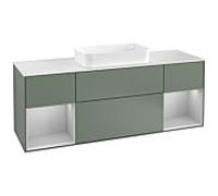 Villeroy und Boch Finion Villeroy und Boch F331GJGM 160x60,3cm, plaque de finition blanc mat, étagères laqué gris clair mat, Olive Matt Lacquer