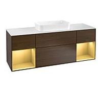 Villeroy & Boch V&B Meuble sous lavabo avec plan de toilette blanc Finion 160x60 cm, étagère or avec placage noyer Quantité:1