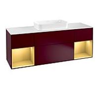 Villeroy und Boch Finion Villeroy und Boch F331HFHB 160x60.3cm, plaque de finition blanc mat, étagères laqué or mat, Peony Matt