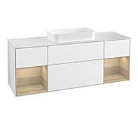 Villeroy und Boch Finion Villeroy und Boch F331PCGF 160x60.3cm, plaque de finition blanc mat, étagères Oak Veneer , laqué blanc brillant
