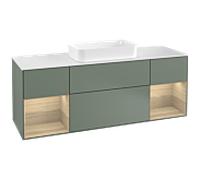 Villeroy und Boch Finion Villeroy und Boch F331PCGM 160x60.3cm, plaque de finition blanc mat, étagères Oak Veneer , Olive Matt Lacquer