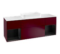 Villeroy und Boch Finion Villeroy und Boch F331PDHB 160x60,3cm, plaque de finition blanc mat, étagères laqué noir mat, Peony Matt