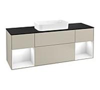 Villeroy und Boch Finion Villeroy und Boch F332GFHH 160x60.3cm, plaque de finition noir mat, étagères laqué blanc brillant, Sand Matt Lacquer