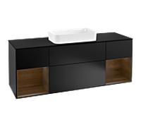 Villeroy & Boch V&B Meuble sous lavabo avec plan de toilette Finion 160x60 cm, chêne naturel, laqué mat bleu Quantité:1