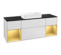 Villeroy und Boch Finion Villeroy und Boch F332HFMT 160x60.3cm, plaque de finition noir mat, étagères laqué mat doré, laqué mat blanc