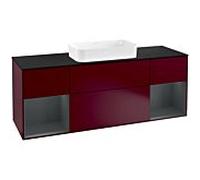 Villeroy und Boch Finion Villeroy und Boch F332HGHB 160x60,3cm, plaque de finition noir mat, étagères laqué mat minuit, Peony Matt