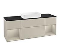 Villeroy und Boch Finion Villeroy und Boch F332HHHH 160x60,3cm, plaque de finition noir mat, étagères laqué sable sable, Sand Matt Lacquer