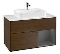 Villeroy und Boch Finion Villeroy und Boch F371GKGN 100cm, plaque de finition blanc mat, étagère à droite anthracite mat, placage noyer