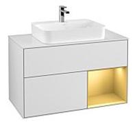 Villeroy und Boch Finion Villeroy und Boch F371HFMT 100cm, plaque de recouvrement blanc mat, étagère droite or mat, laqué blanc mat