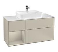 Villeroy und Boch Finion Villeroy und Boch F411HHHH 120cm, plaque de finition blanc mat, étagère à gauche Sand Matt Lacquer , Sand Matt Lacquer