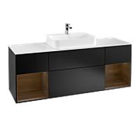 Villeroy und Boch Finion Villeroy und Boch F451GNPD 160x60.3cm, plaque de finition blanc mat, étagères placage noyer, laqué noir mat