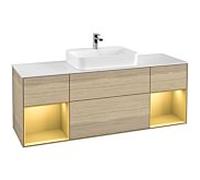 Villeroy und Boch Finion Villeroy und Boch F451HFPC 160x60.3cm, plaque de recouvrement blanc mat, étagères laqué or mat, Oak Veneer