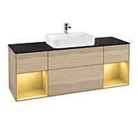 Villeroy und Boch Finion Villeroy und Boch F452HFPC 160x60.3cm, plaque de finition noir mat, étagères laqué or mat, Oak Veneer