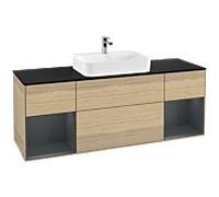 Villeroy und Boch Finion Villeroy und Boch F452HGPC 160x60,3cm, plaque de finition noir mat, étagères laqué mat minuit, Oak Veneer