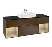 Villeroy und Boch Finion Villeroy und Boch F452PCGN 160x60.3cm, plaque de finition noir mat, étagères Oak Veneer , placage Oak Veneer