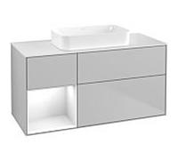 Villeroy und Boch Finion Villeroy und Boch F701GFGJ 120x60.3x50.1cm, étagère à gauche laqué blanc brillant, gris clair mat