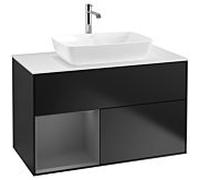 Villeroy und Boch Finion Villeroy und Boch F771GKPD 100cm, plaque de recouvrement blanc mat, étagères laqué anthracite mat, laqué noir mat