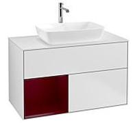 Villeroy und Boch Finion Villeroy und Boch F771HBMT 100cm, plaque de recouvrement blanc mat, étagères Peony laqué mat, blanc laqué mat