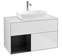 Villeroy und Boch Finion Villeroy und Boch F771PDMT 100cm, couvercle blanc mat, étagères laqué noir mat, laqué blanc mat