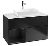 Villeroy und Boch Finion Villeroy und Boch F771PDPD 100cm, plaque de recouvrement blanc mat, étagères laqué noir mat, laqué noir mat