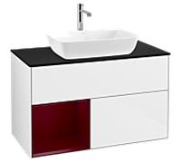 Villeroy und Boch Finion Villeroy und Boch F772HBGF 100cm, plaque de finition noir mat, étagères Peony laqué mat, laqué blanc brillant