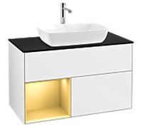 Villeroy und Boch Finion Villeroy und Boch F772HFGF 100cm, plaque de finition noir mat, étagères laqué or mat, laqué blanc brillant