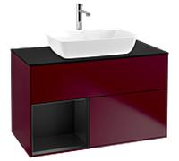 Villeroy und Boch Finion Villeroy und Boch F772PDHB 100cm, plaque de finition noir mat, étagères laqué noir mat, Peony Matt