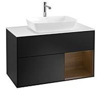 Villeroy und Boch Finion Villeroy und Boch F781GNPD 100cm, couvercle blanc mat, étagères Walnut Veneer , laqué noir mat