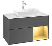 Villeroy und Boch Finion Villeroy und Boch F781HFGK 100cm, plaque de recouvrement blanc mat, étagères laqué or mat, anthracite mat