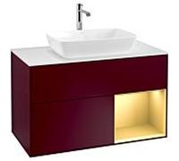 Villeroy und Boch Finion Villeroy und Boch F781HFHB 100cm, plaque de recouvrement blanc mat, étagères laqué or mat, Peony Matt