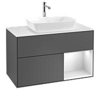 Villeroy und Boch Finion Villeroy und Boch F781MTGK 100cm, plaque de finition blanc mat, étagères laqué blanc mat, anthracite mat