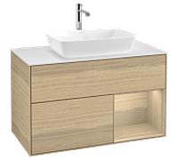 Villeroy und Boch Finion Villeroy und Boch F781PCPC 100cm, plaque de finition blanc mat, étagères Oak Veneer , Oak Veneer