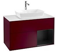 Villeroy und Boch Finion Villeroy und Boch F781PDHB 100cm, plaque de recouvrement blanc mat, étagères laqué noir mat, Peony Matt